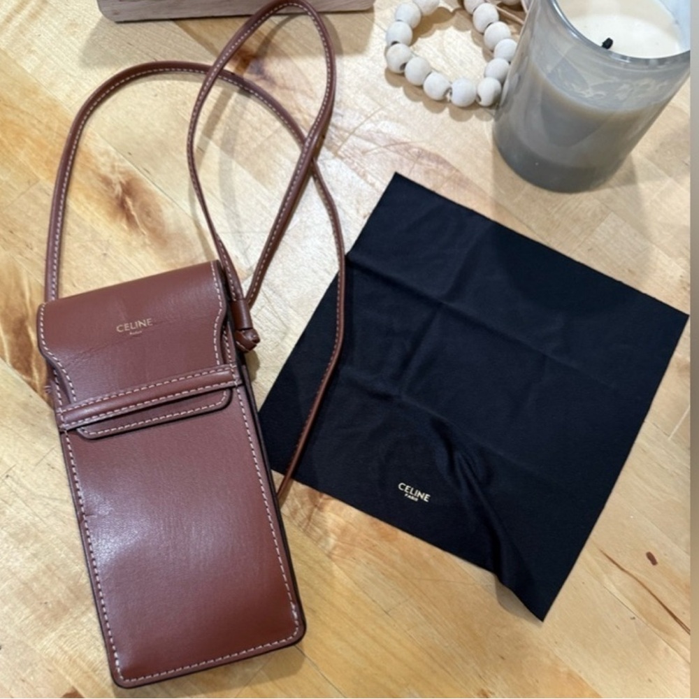 Celine Chestnut Leather Sunglass Pouch Crossbody bag.